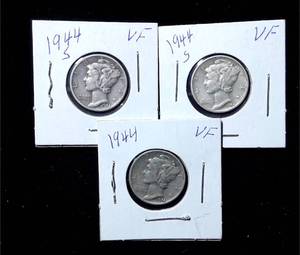 lot 225 image: 1944-P  2 S Mercury Dimes (3 total)