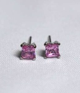 lot 94 image: 14k White Gold Pink Topaz Earrings- Need Backs