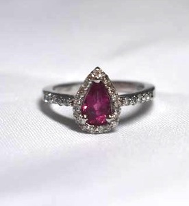 lot 95 image: 1.32ct Pink Ruby  Diamond Accented 14k White Gold Ring