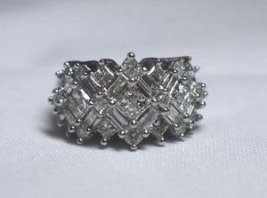 lot 107 image: 14k White Gold Ring with Princess, Round and Emerald Cut DIAMONDS
