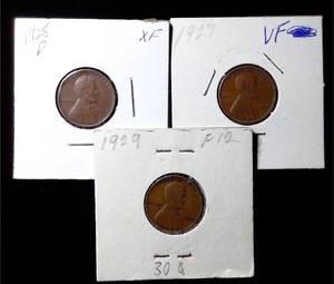 lot 286 image: 1927, 1928-D  1929 Wheat Pennies