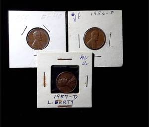 lot 288 image: 1955, 1956  1957-D Wheat Pennies