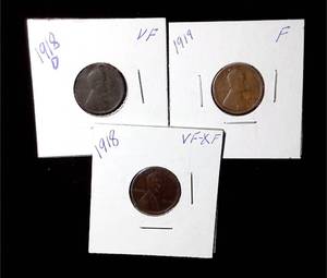 lot 284 image: 1918, 1918-D  1919 Indian Head Pennies