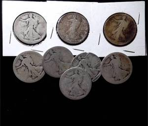 lot 323 image: 8 Walking Liberty Half Dollars- Not Readable