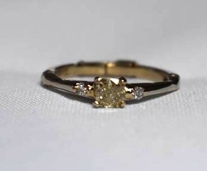 lot 99 image: 14k Yellow Gold, .30ct Cushion Cut Fancy Light Yellow Diamond  RBC white diamond accents