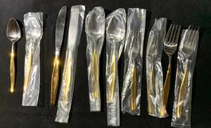 lot 345 image: GOLD PLATED Stainless Steel Silverware Set, made in Japan