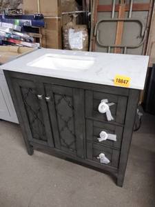 lot 18847 image: brown vanity with top