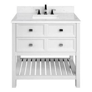 lot 18857 image: Scott Living Canterbury White Single Sink Vanity with WhiteGray Engineered Cararra Engineered Stone Top (Common 36-in x 22-in)