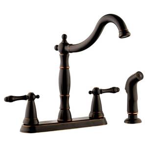 lot 18871 image: Design House 523233 Oakmont 2-Handle Kitchen Faucet with Side Sprayer, Oil Rubbed Bronze Finish