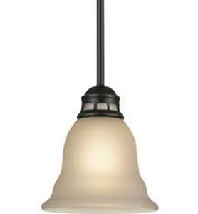 lot 18842 image: Portfolio Fallsbrook Oil Rubbed Bronze With Frosted Glass Bell Mini Pendant