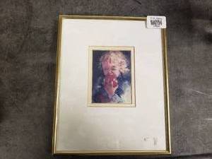 lot 17529 image: Child Eating Apple by Donna Brown