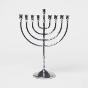 lot 1 image: 14 x 5 Classic Menorah Candle Holder Silver - Threshold