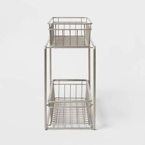 lot 12 image: 2 Tier Slide Out Storage Rack Slim Nickel - Threshold