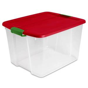 lot 45 image: Sterilite 66qt Latch Tote Clear With Red Lid And Green Latch