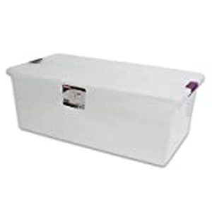 lot 56 image: Sterilite 110qt Clear View Storage Bin with Latch Purple