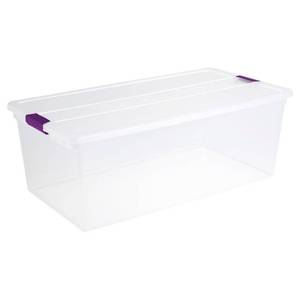 lot 57 image: Sterilite 110qt Clear View Storage Bin with Latch Purple