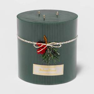 lot 70 image: 6 x 6 3-Wick Ribbed Pillar Balsam Forest Candle - Threshold