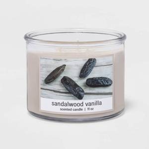 lot 73 image: 11oz Glass Jar 3-Wick Sandalwood Vanilla Candle