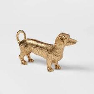 lot 88 image: 5 x 9.7 Dachshund Menorah Aluminum Candle Holder Gold - Threshold