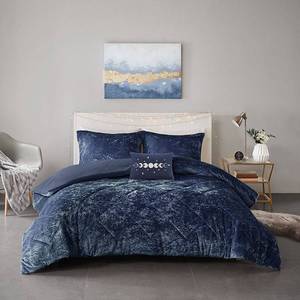 lot 3880 image: 4pc Alyssa FullQueen Velvet Duvet Cover Set - Navy