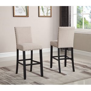 lot 3897 image: Biony Fabric Bar Stools with Nailhead Trim, Set of 2 - Retail$156.00