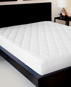 lot 3903 image: Deep Pocket Fit Quilted Mattress Pad with Damask Cover and Down Alternative Fill by Sleep Time - White