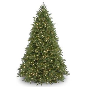 lot 3916 image: 9 foot Feel Real Jersey Fraser Medium Fir Hinged Tree with 1500 Clear Lights-Retail$866.99
