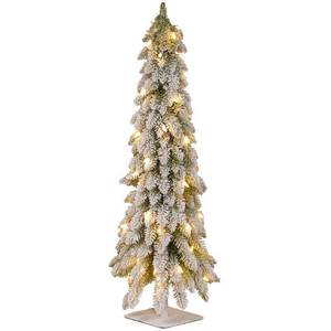 lot 3969 image: National Tree Snowy Downswept Tree with Metal Plate, 48-Inch, Pre-Strung with 100 Clear Lights