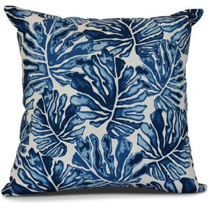 lot 3949 image: Navy Blue - 18x18- Palm Leaves, Floral Print Outdoor Pillow
