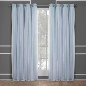 lot 3999 image: Caterina Layered Solid Blackout with Sheer Top Curtain Panel Pair Aqua - Exclusive Home,&nbsp63inx52in&nbsp