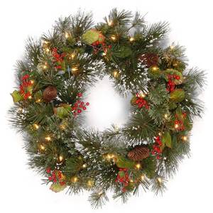 lot 4013 image: National Tree Wintry Pine Wreath with Cones, Red Berries and Snowflakes, 24-Inch, 50 Clear Lights