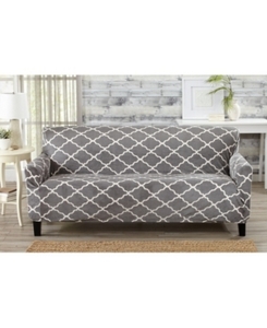 lot 4020 image: Sofa - Grey- Great Bay Home Printed Velvet Plush Form Fit Sofa Slipcover