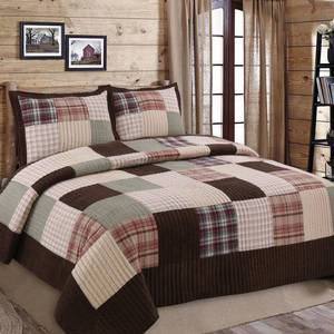 lot 4029 image: King- Cozy Line Brody Plaid Patchwork Reversible Quilt Set- Retail$99.99
