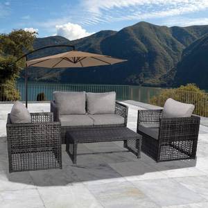 lot 4032 image: Edenfield 4-PC Wicker All Weather Conversation Patio Sofa Set with Cushions- Retail$653.49