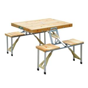 lot 4056 image: Outsunny 4 Person Wooden Portable Picnic Table Set with Umbrella Hole & Folding Suitcase Design, 4 Chairs- Retail$82.49