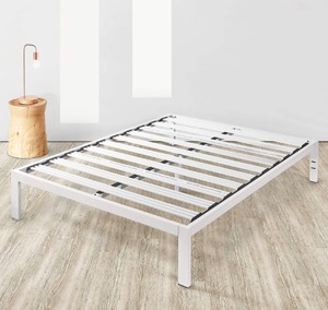 lot 4104 image: Best Price Mattress Model C Steel Heavy Duty Steel Slats Platform Bed, White, King Size