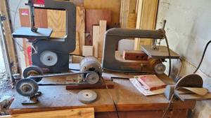 lot 19143 image: Bandsaw, Scroll Saw, Grinder, Sander, And Table