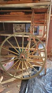 lot 19165 image: 43in Wood Wagon Wheel, Wood Ladder, Kids Rocking Chair