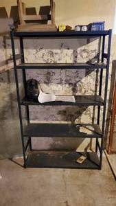 lot 19120 image: (2) Metal Racks, 1 Wood Shelf