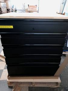 lot 52 image: Heavy Duty Welded 28 in. W x 32 in. H x 21.5 in. D Steel Garage 5-Drawer Base Cabinet, Husky Black