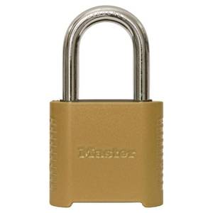 lot 141 image: Master Lock 875DLF 2 in. Wide Zinc Set Your Own Combination Padlock with 1-12 in. Extra Long Shackle, Bronzecopper metallic