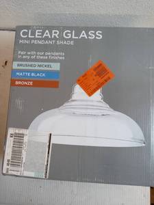 lot 185 image: Clear Glass Mini Pendant Shade 12in W 6in H