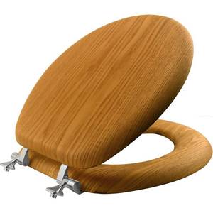 lot 234 image: Round Natural Reflections Wood Veneer Toilet Seat with Chrome Hinge -