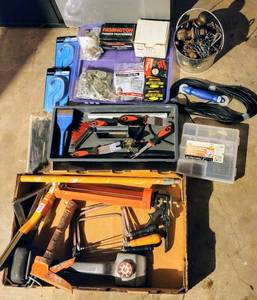 lot 8074 image: Large Home Improvement Lot - Tow Hitch Balls, Knee Kicker, Heavy Duty Hooks  more