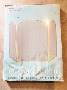 lot 8113 image: 3 Panel Antique Brass Fireplace Screen 52 W x 34.5 H - still sealed in box