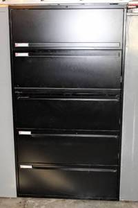 lot 8030 image: Black Metal Industrial Cabinet, 4 Drawer and Top Slide Out Shelf 36 Wide x 65.5 Tall x 18 Deep