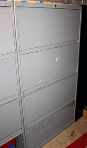 lot 8013 image: Heavy Duty Gray Metal Industrial Cabinet, 4 Pull Out Drawers, 64.5 x 36 x 18